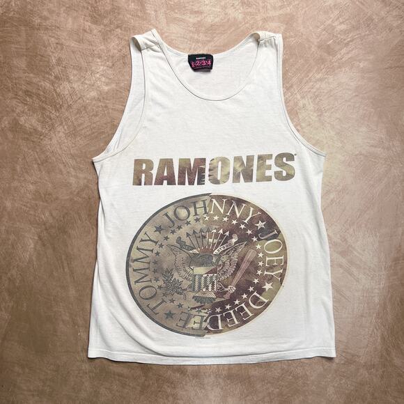 Ramones 1234 Camouflage Logo Tank Top White Sleeveless Punk Rock Indie Sleaze - Picture 1 of 9